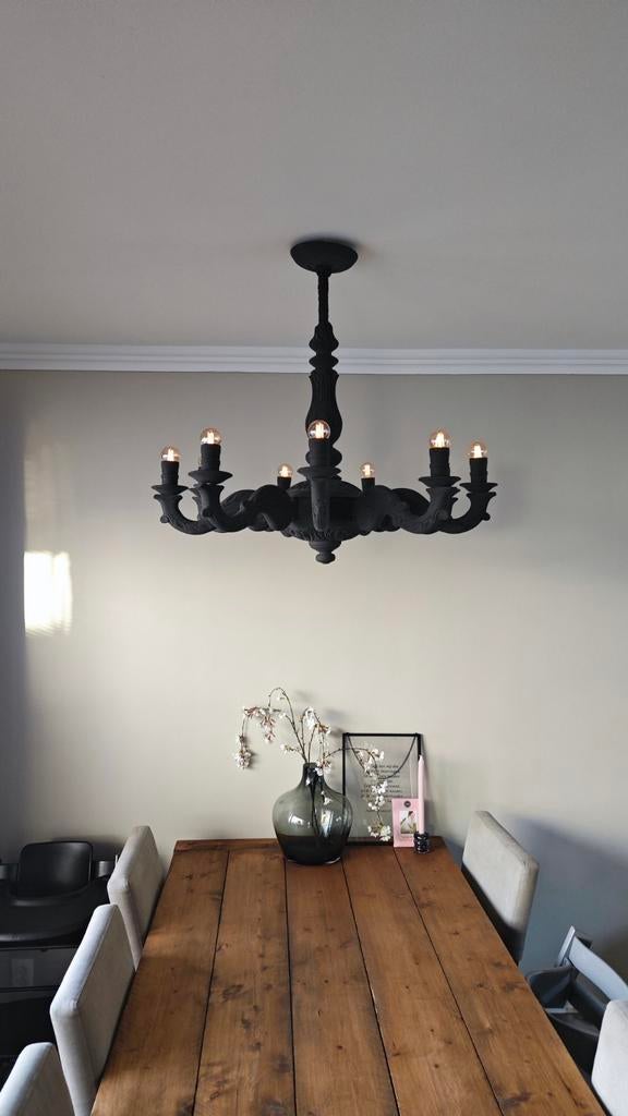 Prachtige zwarte antraciet houten kroonluchter (90 cm), Ophalen, Zo goed als nieuw, Hout