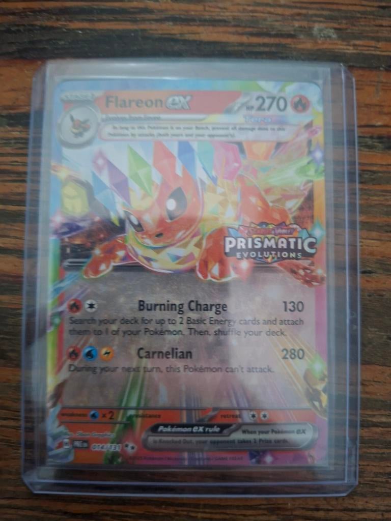 Pokemon Kaart Flareon EX Prismatic Evolutions 14 stamped, Ophalen of Verzenden, Zo goed als nieuw, Losse kaart