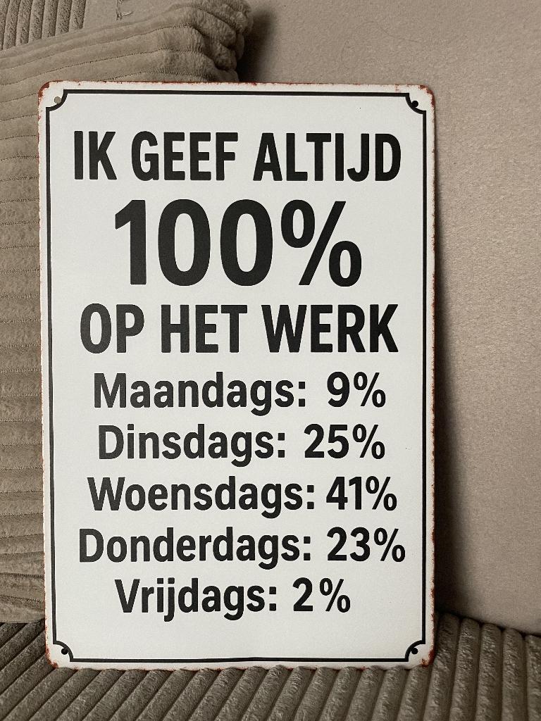 Ik geef altijd 100% metalen tekstbord (Old Look), Www.pand50.nl, Nieuw, Ophalen of Verzenden, Printer29BCoevorden