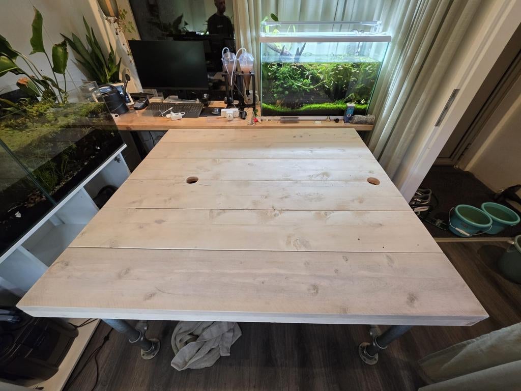 Uniek Steigerhouten Bureau met Steigerbuizen, Ophalen, Gebruikt