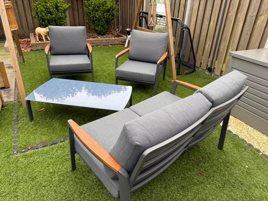 Bellagio Ciane stoel-bank loungeset incl. Keter opbergkist, Ophalen, 4 zitplaatsen, Aluminium, Loungeset