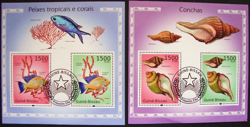 - 752 - 2 Blokken met Vissen, Koralen en Schelpen., Verzenden, Gestempeld, Dier of Natuur