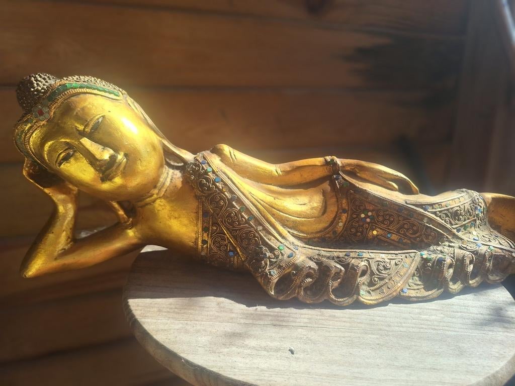 Liggende Boeddha beeld goudkleurig, Ophalen of Verzenden