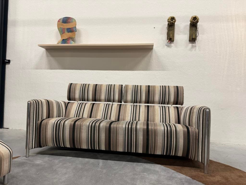 Leolux Goncharov Bank 3 zits Stof Bruin design Fauteuil Poef, Leolux, Driepersoons, 75 tot 100 cm, Ophalen of Verzenden