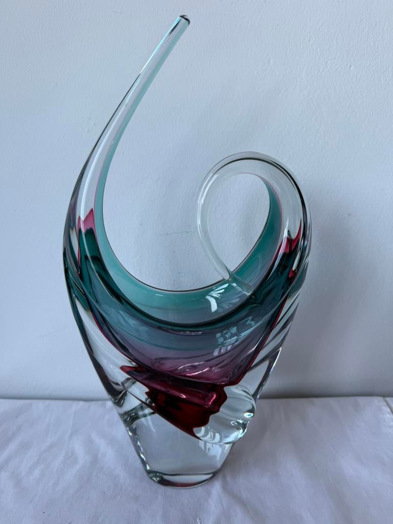 Murano Flavio Poli vaas groen paars, Antiek en Kunst, Ophalen of Verzenden