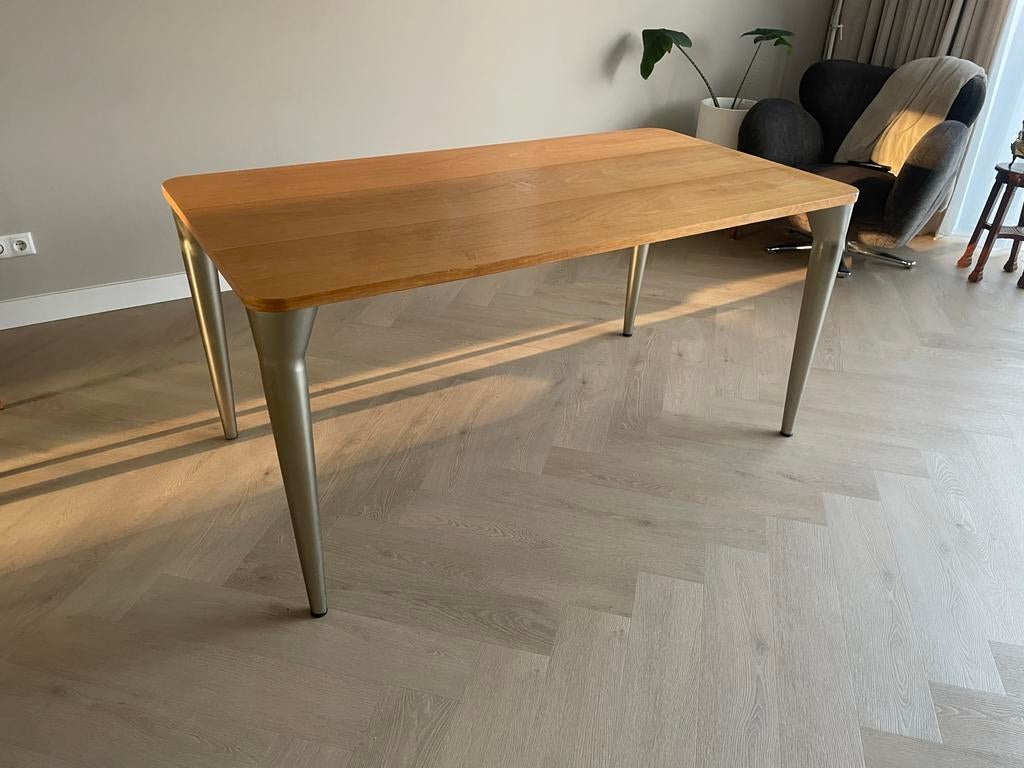 Eettafel eik met alu onderstel 160x85, Ophalen, Gebruikt, 50 tot 100 cm, 150 tot 200 cm