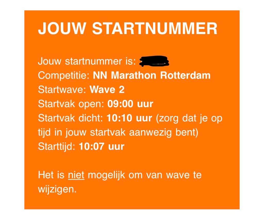 Startbewijs NN Marathon Rotterdam (wave 2), Tickets en Kaartjes, Evenementen en Festivals, Eén persoon