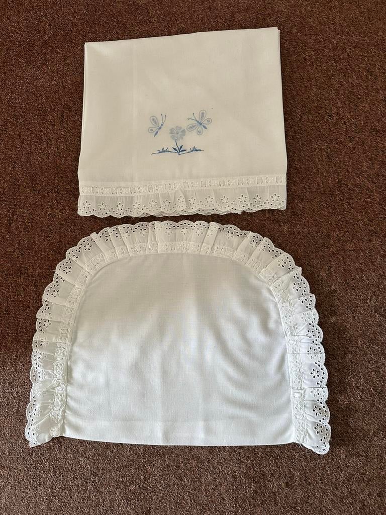 Vintage baby wieg/wagen lakenset., Ophalen of Verzenden, Gebruikt, Wieg