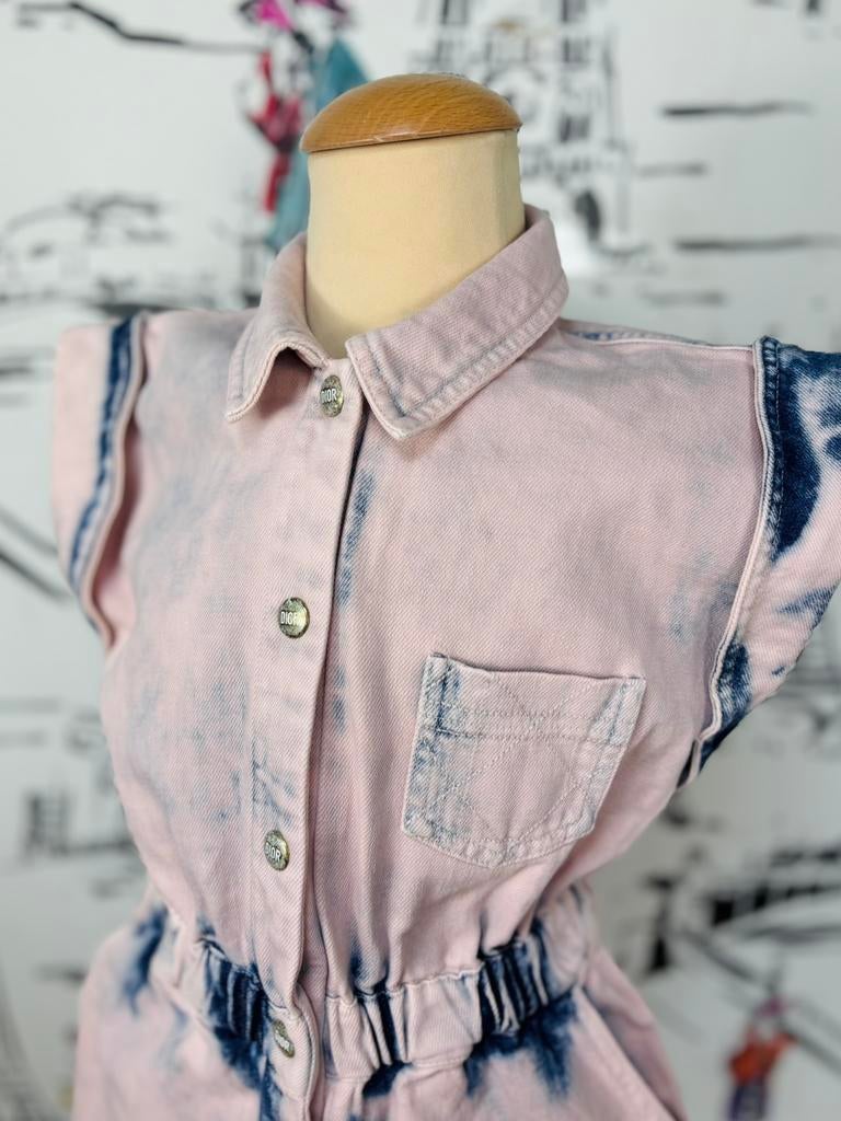 Dior roze en blauwe denim jumpsuit meisje maat 6 (720 euro), Dior, Jurk of Rok, Dior EU, Verzenden