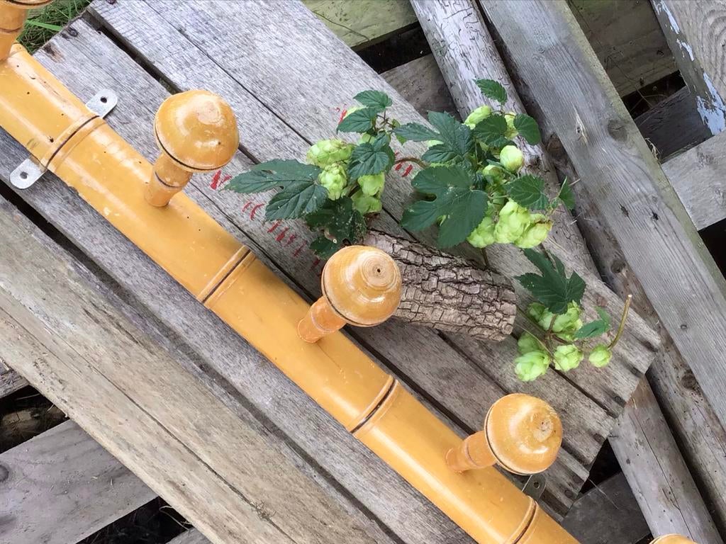 Vintage houten kapstok 5 knoppen, Wandkapstok, Gebruikt, Ophalen of Verzenden, Minder dan 100 cm