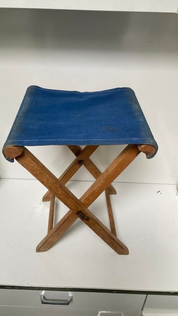 Vintage kruk blauw hout tuin camping kamperen, Ophalen of Verzenden, Gebruikt, Hout