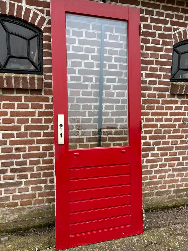 Hardhouten achterdeur 78x201,5cm. driepuntssluiting, Ophalen, Minder dan 80 cm, 200 tot 215 cm, Glas