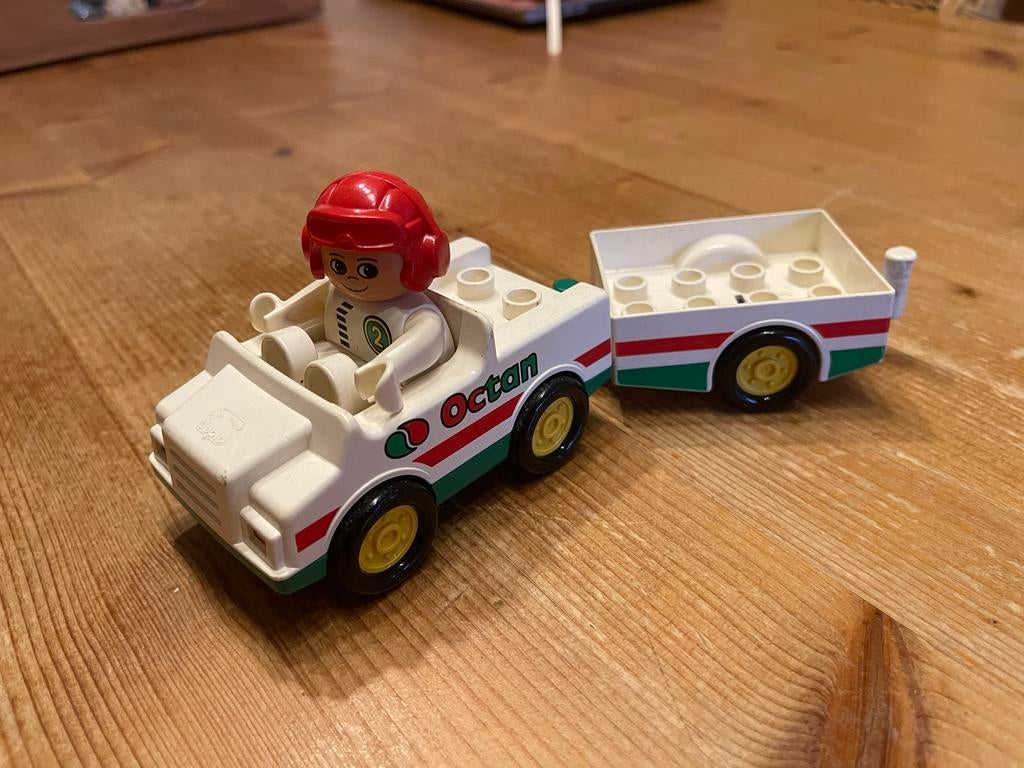 Duplo Octan wagentje met poppetje en aanhanger, Ophalen of Verzenden, Gebruikt, Complete set, Duplo