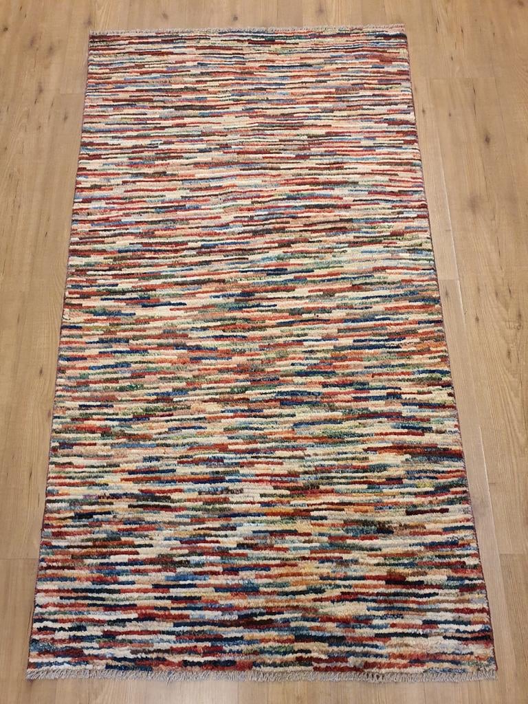 Handgeknoopt oosters tapijt modern stripes 184x100, Info@SlatsAntiek.nl, Crème, 100 tot 150 cm, Vof Slats Antiek