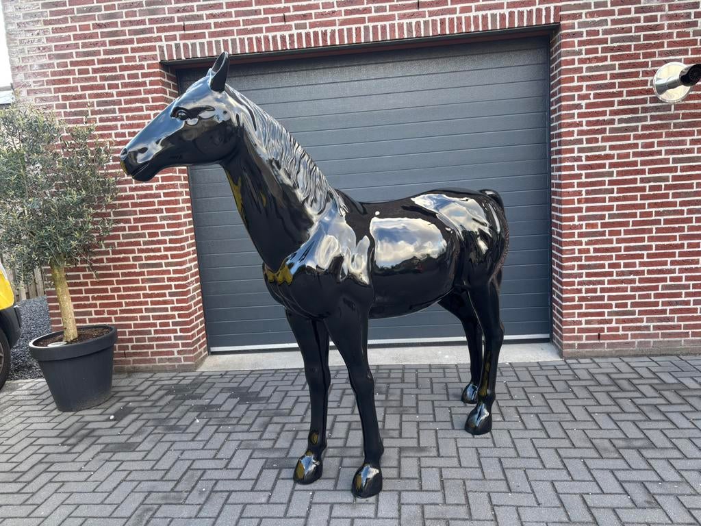 Zwart hoogglans paard XXL levensgroot, Tuin en Terras, Tuinbeelden, Ophalen of Verzenden