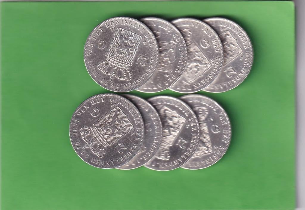 8 Zilveren Rijksdaalders 1848-1874  Divers, Koning Willem III, Zilver, 2½ gulden, Verzenden