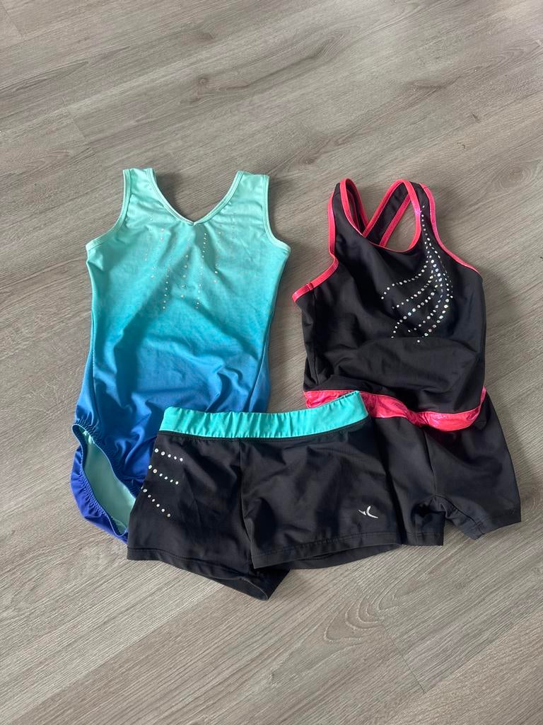 Turnpakje en broek, Sport en Fitness, Turnen, Gebruikt, Turnpak(je), Kindermaat 146 t/m 176, Blauw, Ophalen