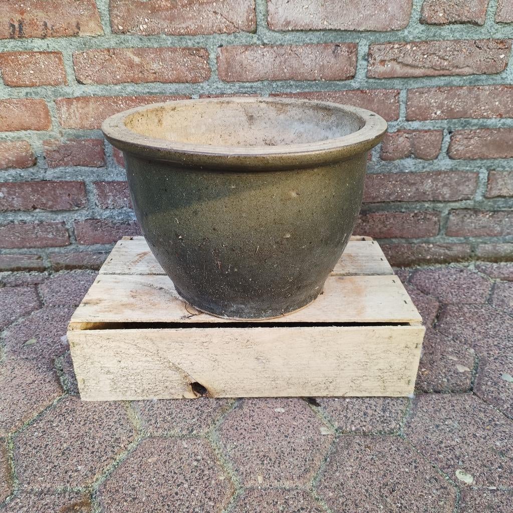 Grote groene stenen bloempot D25H21, Tuin en Terras, Bloempotten, Ophalen, Steen, Rond, Minder dan 40 cm