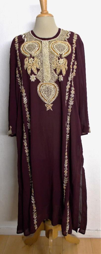 India/Oosterse wijnrode kaftan jurk met goud draad! M, Maat 38/40 (M), Overige kleuren, Verzenden, Zo goed als nieuw