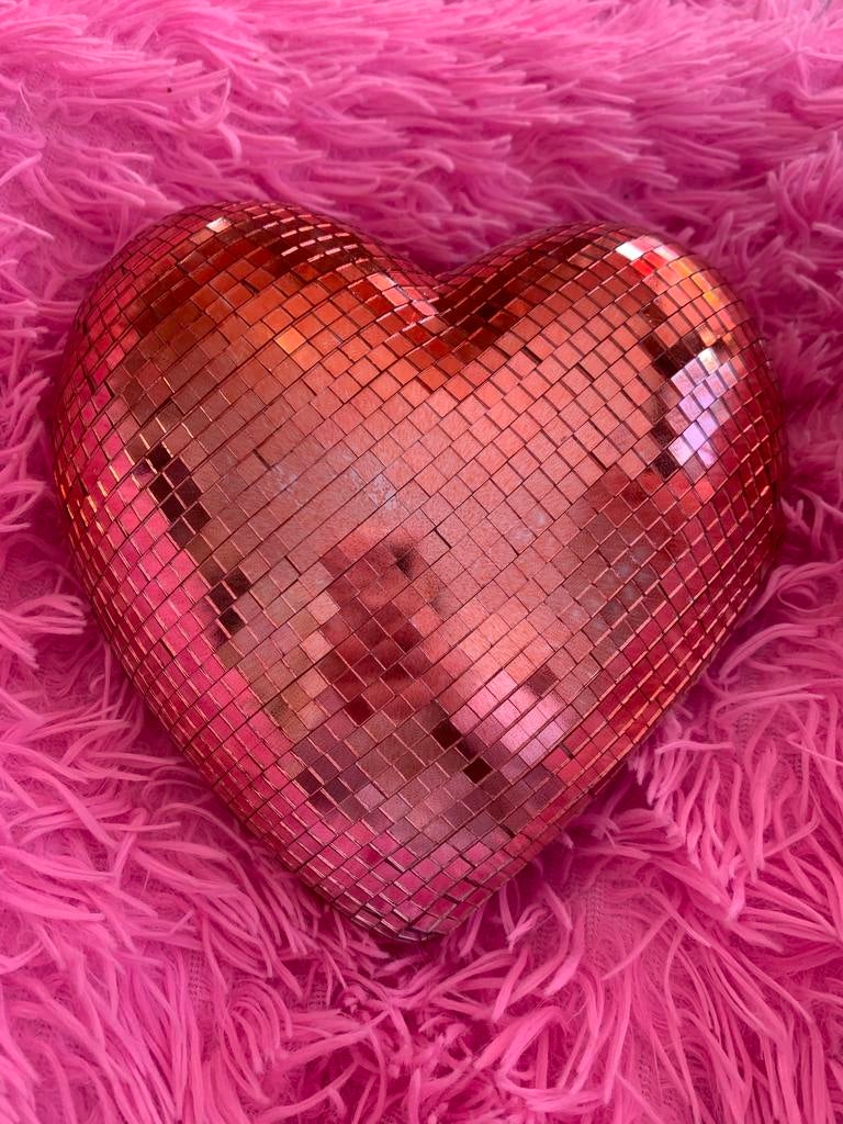 Roze Hart Disco Decoratie met Spiegelsteentjes, Ophalen of Verzenden, Nieuw