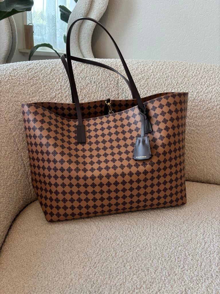 By Malene Birger shopper / tote bag bruin met leren hengsels, Ophalen of Verzenden, Zo goed als nieuw, Bruin, Shopper