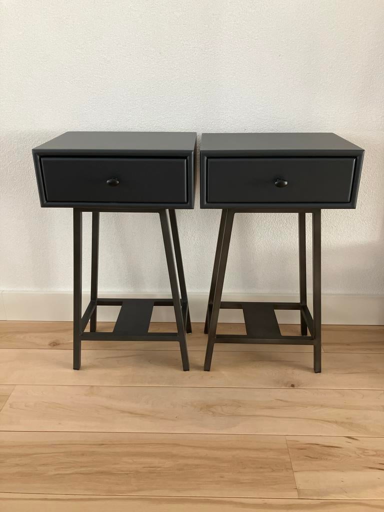 WOOOD Skybox Sidetable (nachtkastje)Zwart Mangohout met Lade, Huis en Inrichting, Tafels | Sidetables, Ophalen, Minder dan 50 cm
