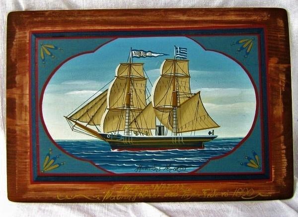 Sfeervol Scheepsportret Naxos op houten paneel, Ophalen, Zo goed als nieuw, Overige typen