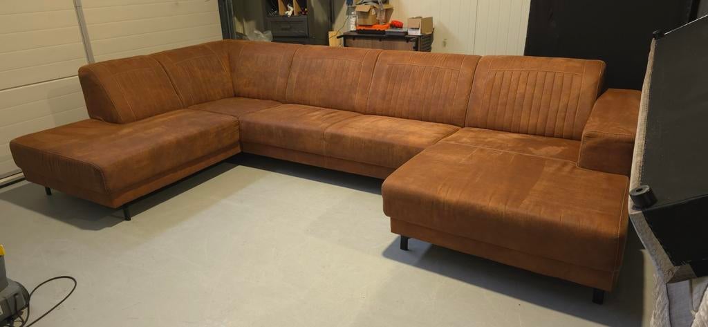 U bank Pronto cognac microvezel/preston stof, Pronto, Pronto, Hoekbank, 300 cm of meer