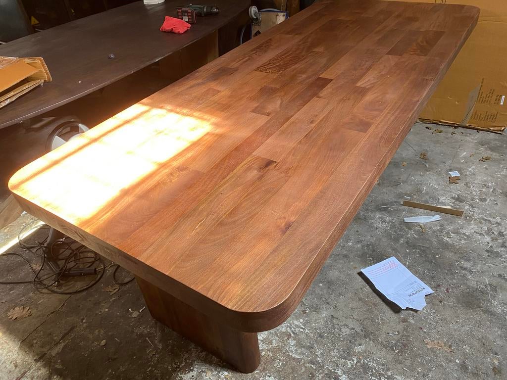 Massief houten tafel 240x100 met afgeronde hoeken, Ophalen, 100 tot 150 cm, Vijf personen of meer, Rechthoekig