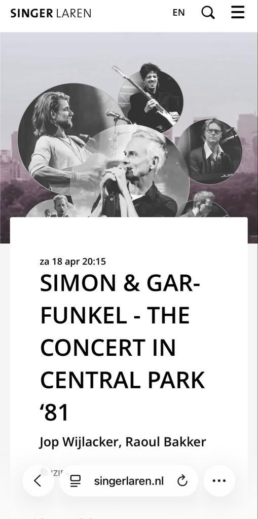Concert Singer Simon & Garfunkel, Tickets en Kaartjes, Twee personen, April