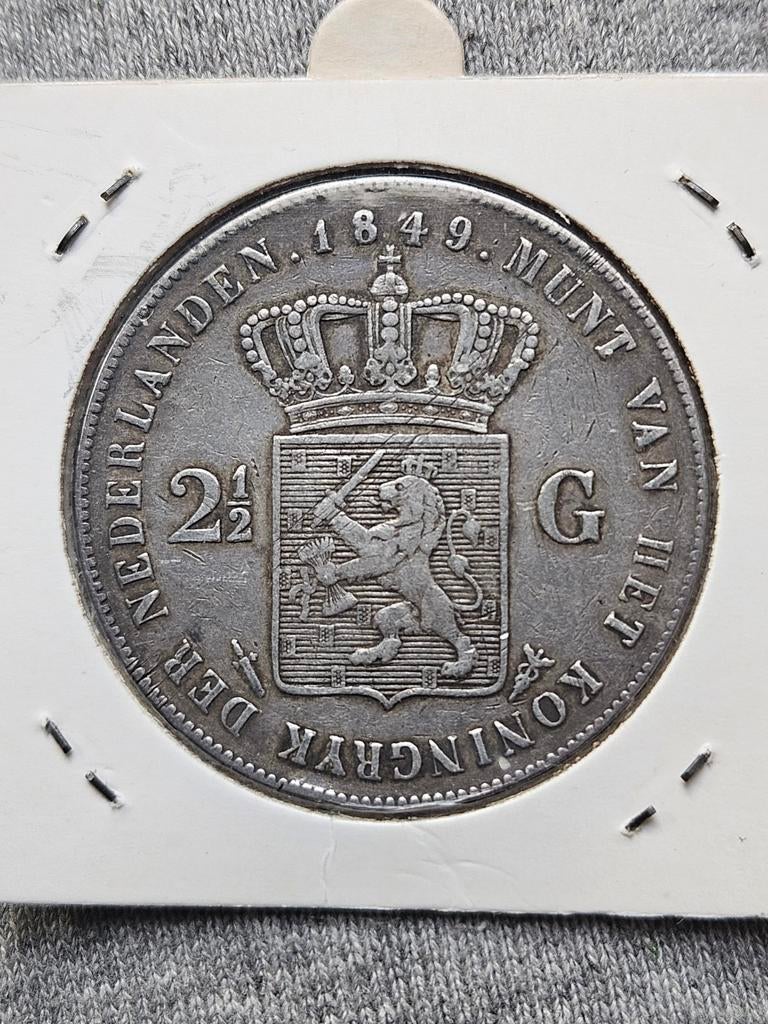 2,5 gulden 1849 Willem 2 Nederland, Verzenden, Zilver, Losse munt, 2½ gulden