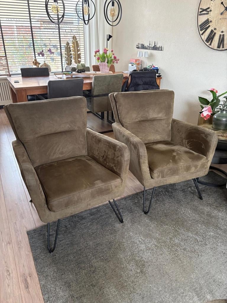 2 Luxe donkergroene suedine fauteuils van De Bommel, Huis en Inrichting, Fauteuils, Ophalen