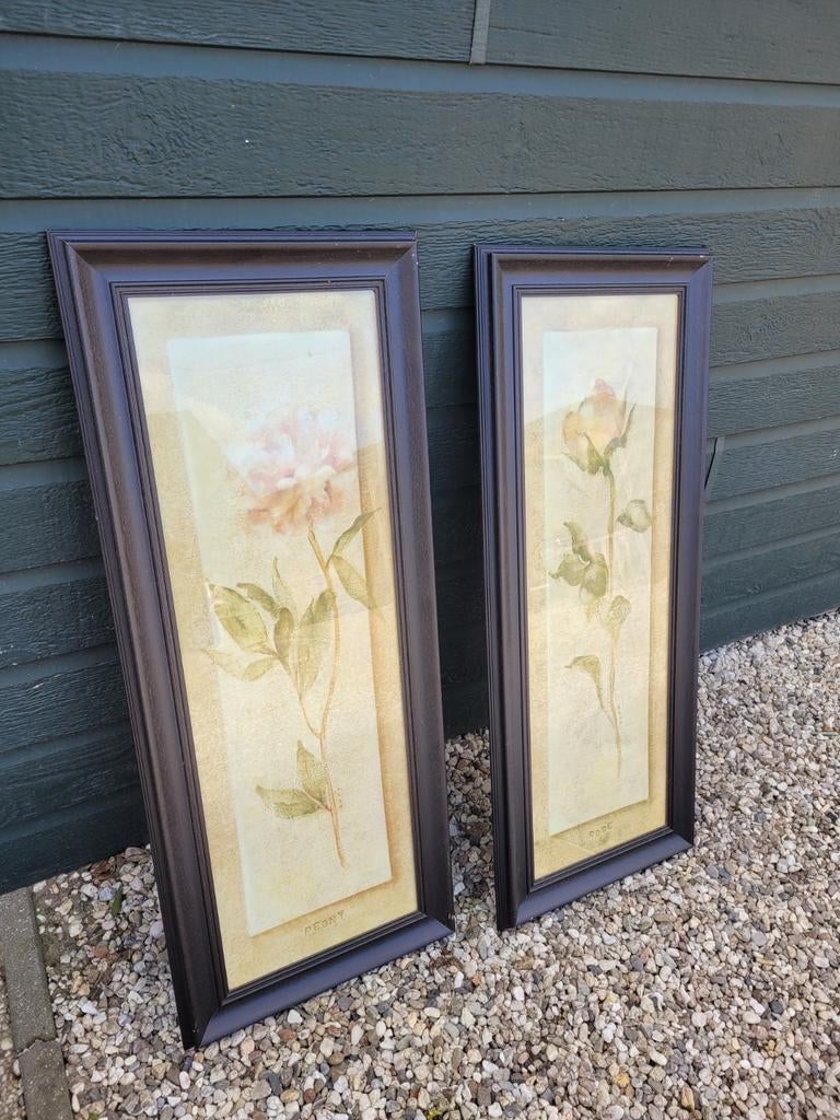 2 schilderijen met bloemen, Ophalen of Verzenden