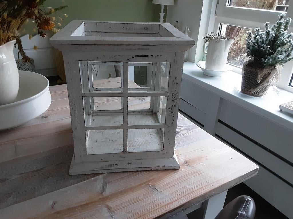 Leuk groot wit houten windlicht., Ophalen of Verzenden