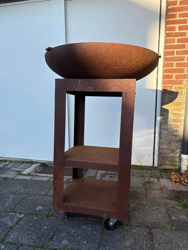 Cortenstaal plancha / bbq vuurschaal, Tuin en Terras, Vuurschalen, Ophalen, Zo goed als nieuw
