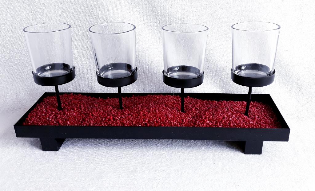 moderne metalen waxinelichthouder met 4 glaasjes, Zwart, Ophalen of Verzenden, Metaal, Kandelaar