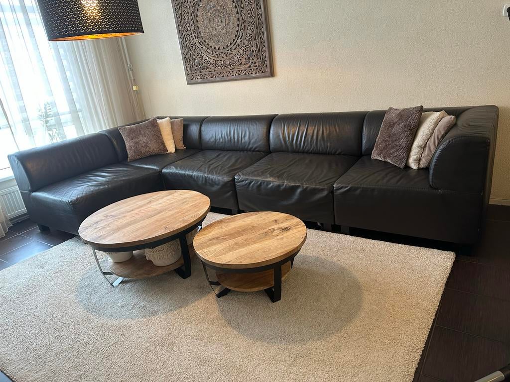 Modulaire buffel lederen bank - 5 elementen, Huis en Inrichting, Banken | Bankstellen, Ophalen, Gebruikt, 100 tot 125 cm, Hoekbank