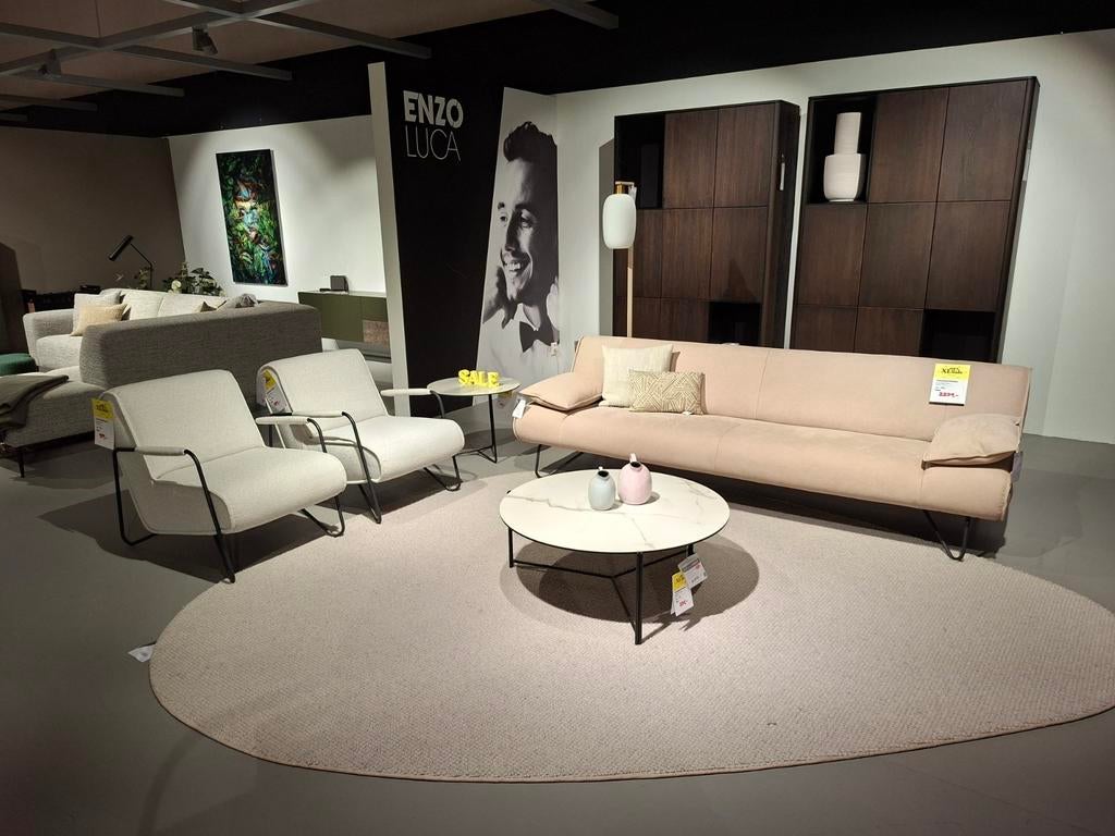 Showroommodel Enzo Luca Amalfi 3-zits bank leder, Ophalen, Nieuw, 75 tot 100 cm, Metaal