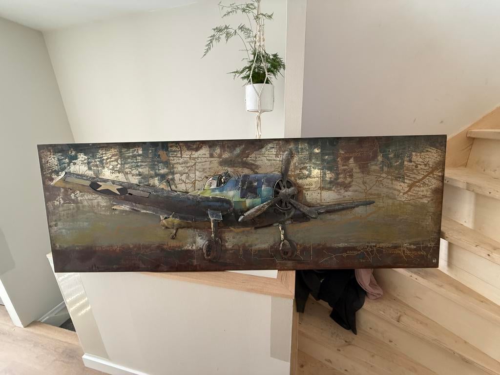 3D metalen schilderij | Vliegtuig, Huis en Inrichting, Woonaccessoires | Schilderijen, Tekeningen en Foto's, Ophalen, 125 cm of meer