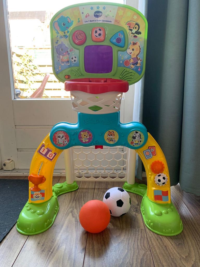 Vtech basket en voetbal doel met ballen en geluid, Ophalen, Gebruikt