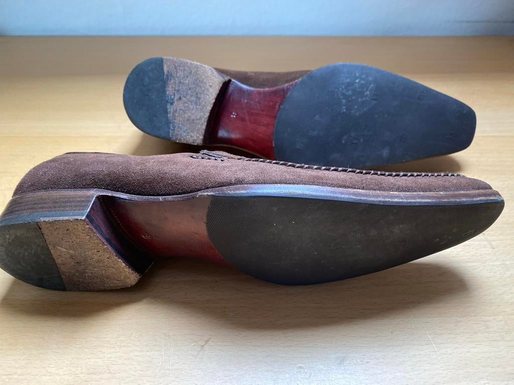 Gerard Sene Franse suede loafers instappers maat 8, Loafers, Bruin, Verzenden, Zo goed als nieuw