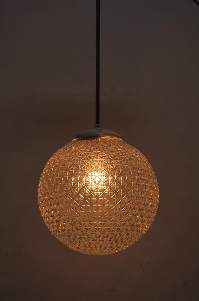 Vintage bollampen kristalglas hanglamp lamp jaren 60, Ophalen of Verzenden, Gebruikt, 75 cm of meer
