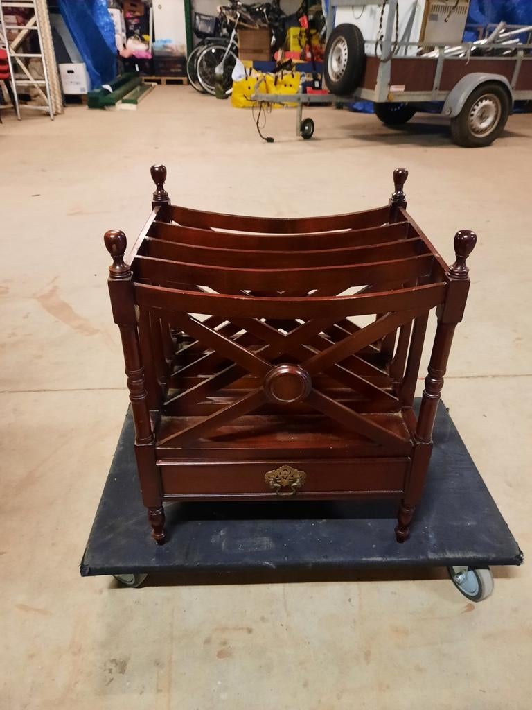 Antieke Mahonie Lectuurbak / Krantenbak met Lade, Ophalen of Verzenden