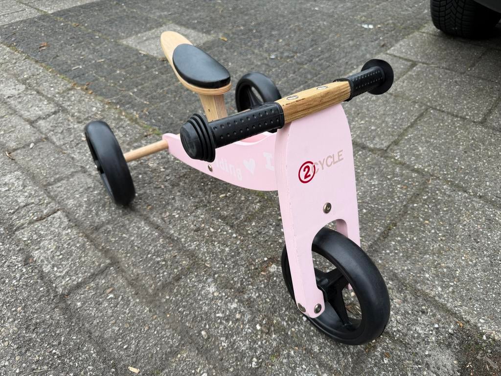 Roze houten loopfietsje, Ophalen, Gebruikt, Loopfiets