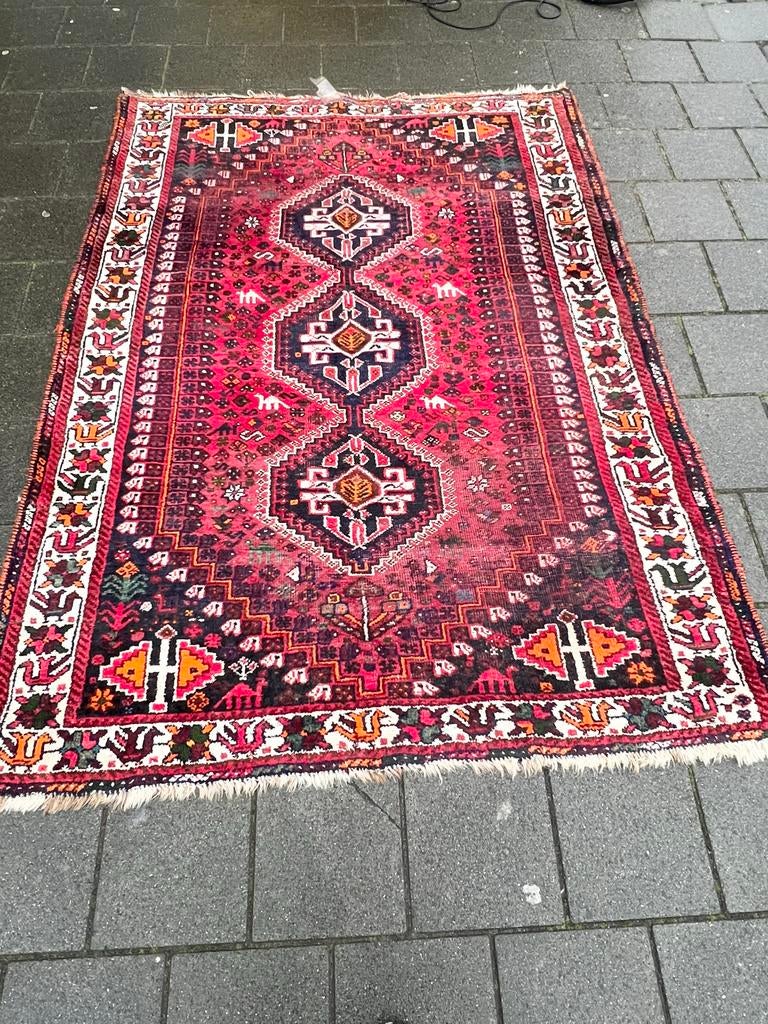 Vintage Perzisch tapijt, handgeknoopt, 170x240 cm, Gebruikt, 150 tot 200 cm, Rechthoekig, Rood