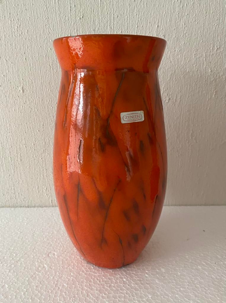 Zenith keramiek vaas in oranje , jaren 70, Gebruikt, Oranje, Ophalen of Verzenden, Minder dan 50 cm