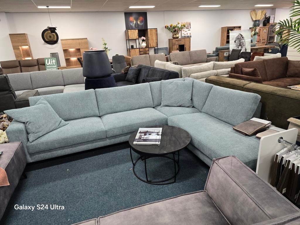 Gave licht blauwe hoekbank nieuw! Showmodel., Huis en Inrichting, Banken | Bankstellen, Zo goed als nieuw, Hoekbank, Stof, Ophalen of Verzenden