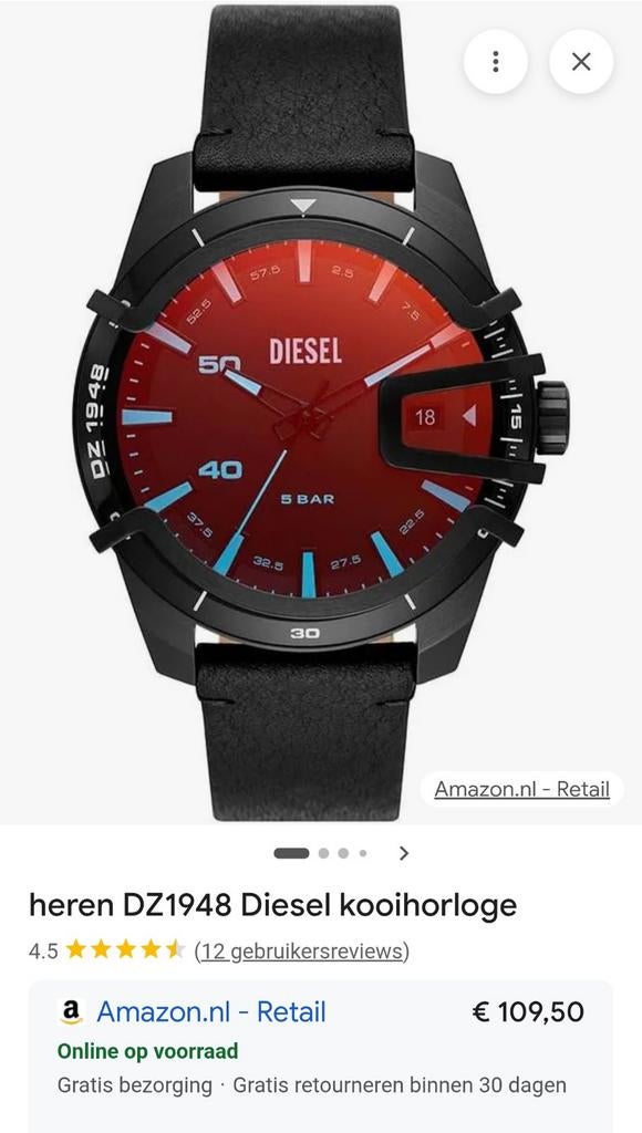 Diesel Caged Horloge - Nieuw in doos!, Overige merken, Overige materialen, Leer, Polshorloge
