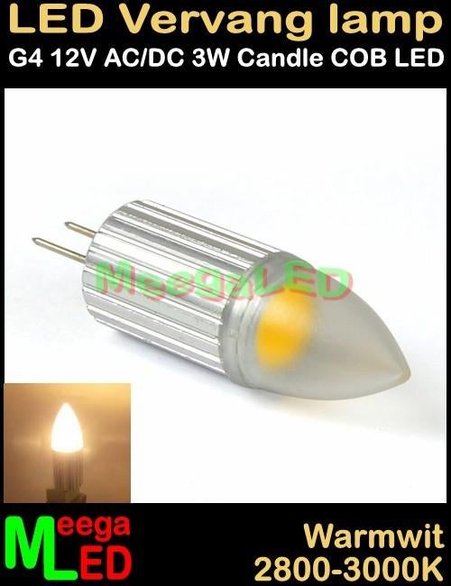 G4 LEDspot LEDlamp kaars met 3W COB LED - Warmwit - 2800k, 30 tot 60 watt, Led-lamp, Nieuw, Bipin of Steekvoet