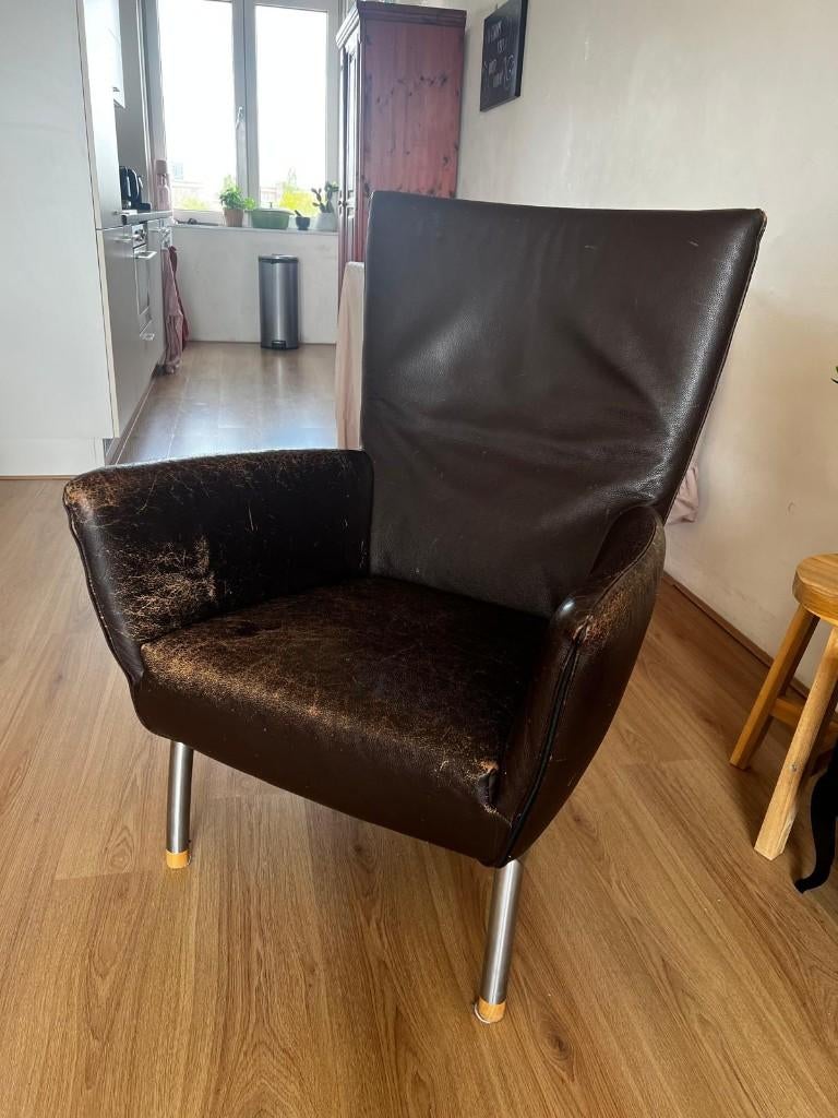 Foxx Fauteuil Gerard van den Berg (donkerbruin leer), Ophalen, Gebruikt, 50 tot 75 cm, Leer